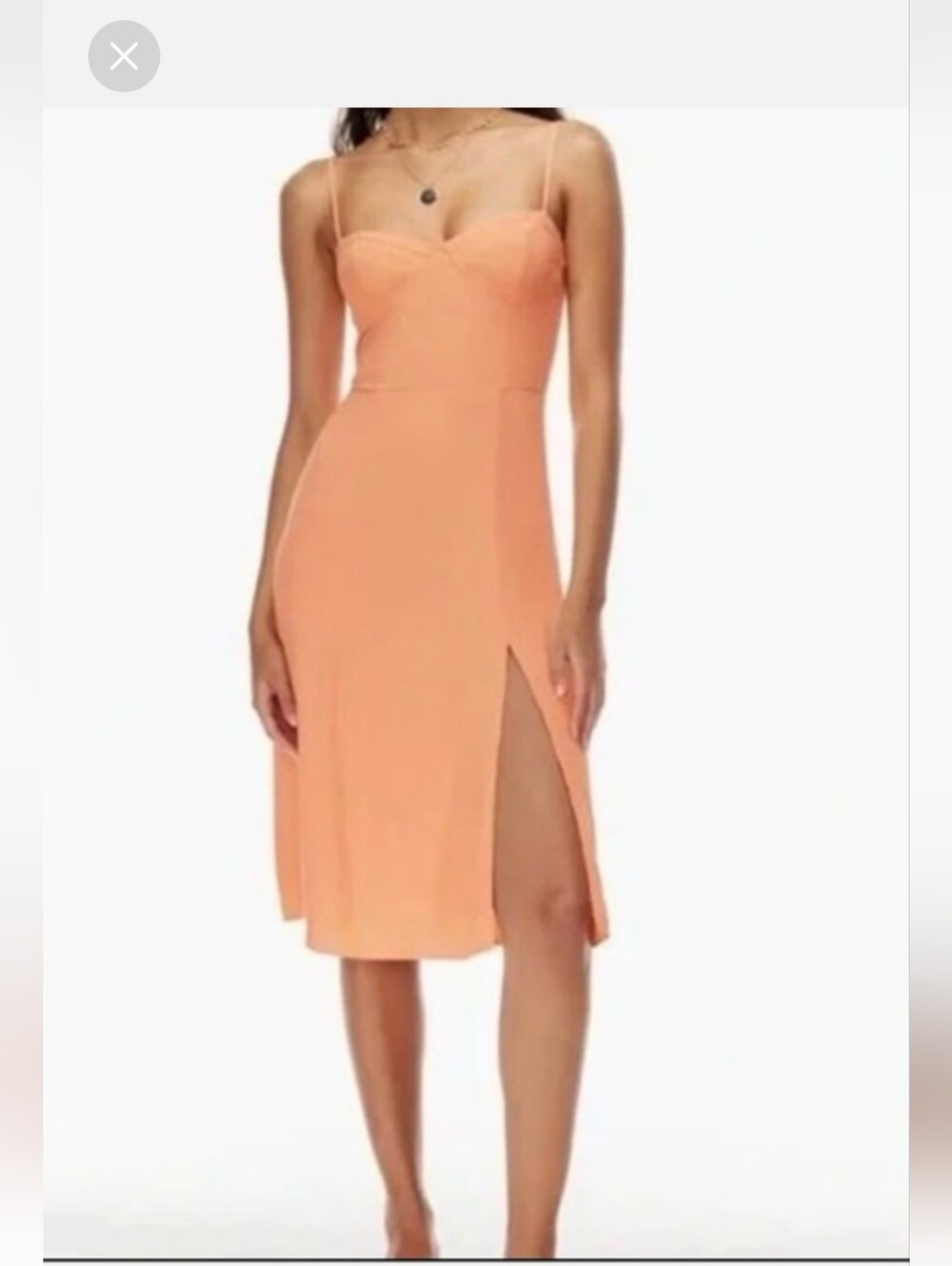 Aritzia Peach Sweetheart Midi Dress with Thigh Slit